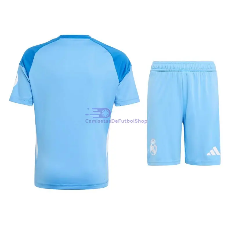 Camiseta de Portero Real Madrid 2025/2026 Azul Niño Kit con Parche HP