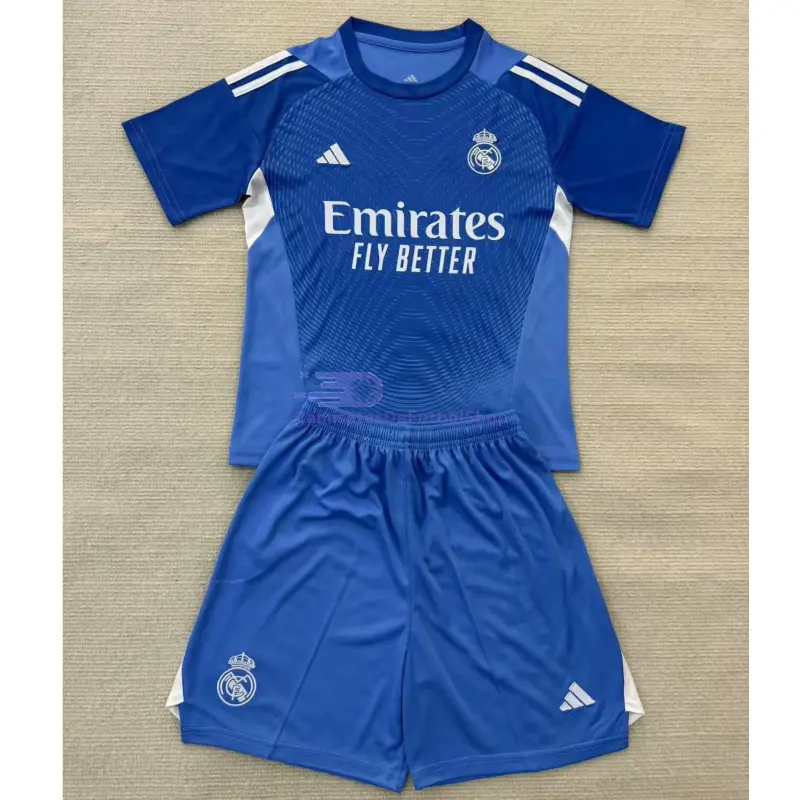 Camiseta de Portero Real Madrid 2025/2026 Azul Niño Kit con Parche HP