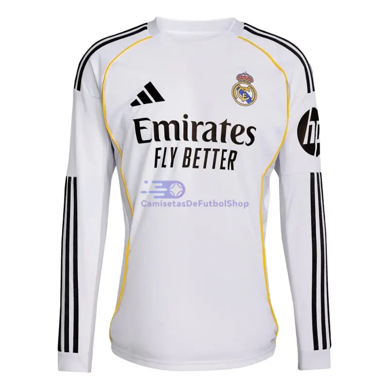 Camiseta Real Madrid 2025/2026 1ª Equipación ML Blanco con Parche HP