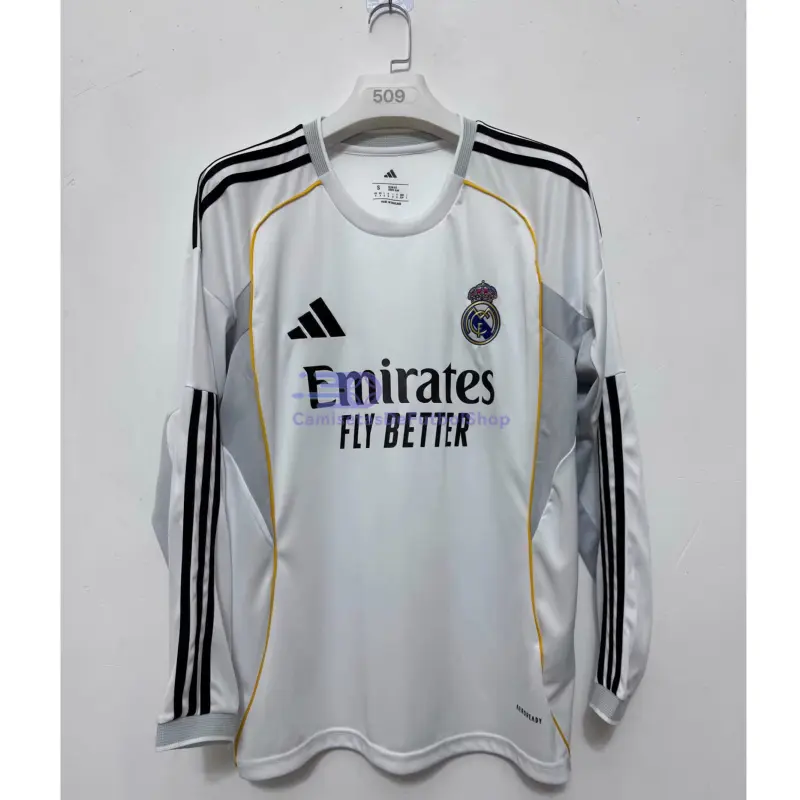 Camiseta Real Madrid 2025/2026 1ª Equipación ML Blanco con Parche HP