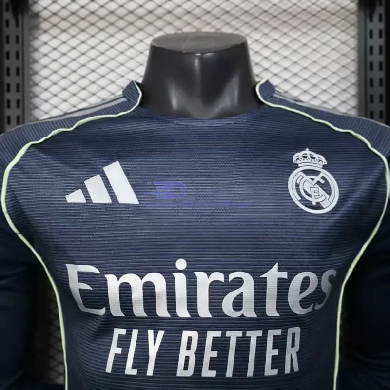 Camiseta Real Madrid 2025/2026 2ª Equipación ML Azul Marino con Parche HP (EDICIÓN JUGADOR)