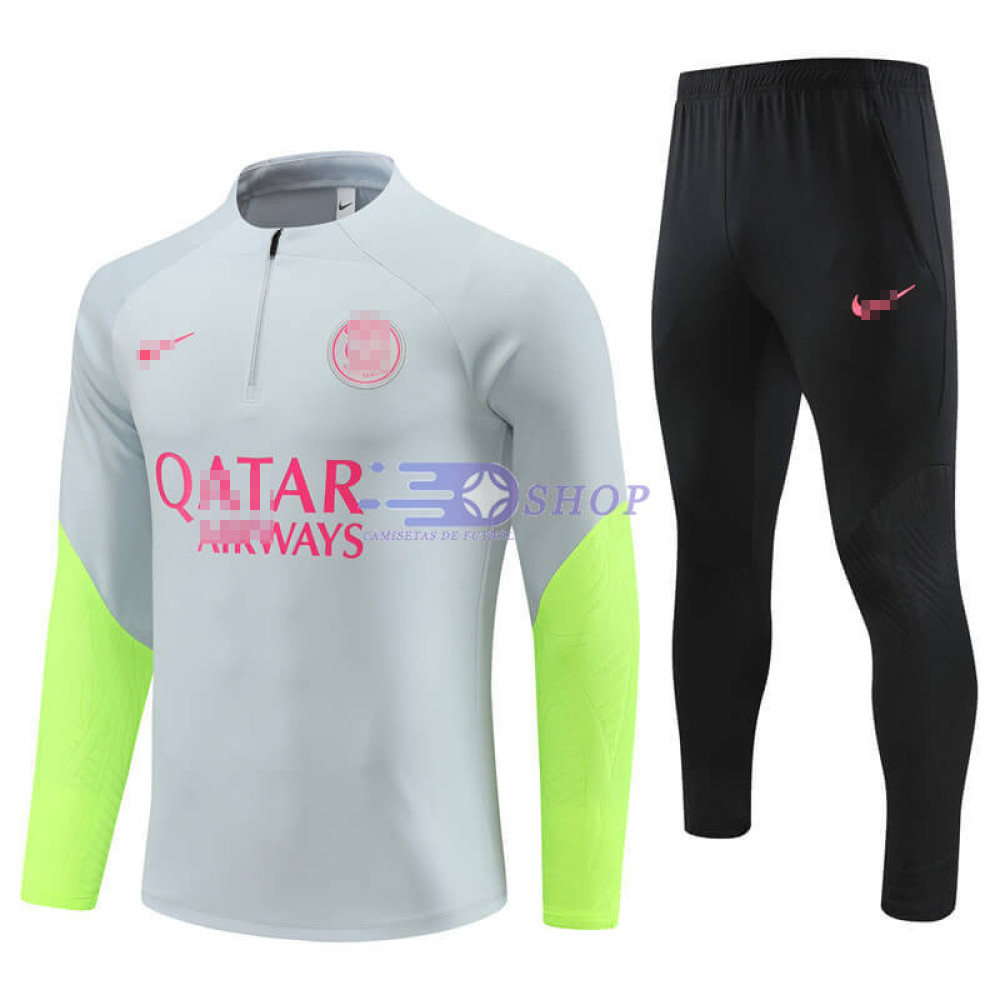 Sudadera de Entrenamiento PSG Gris/Verde Fluorescente 2023/2024 Kit