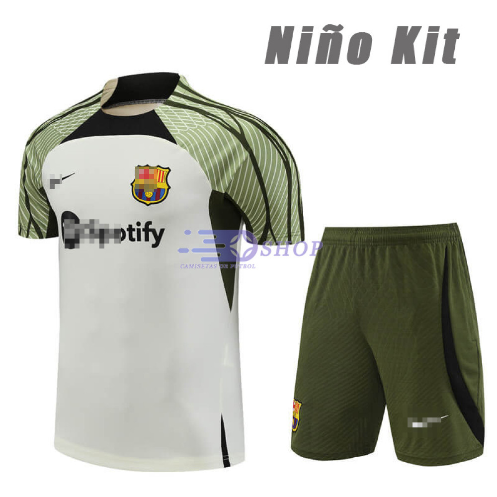 Camiseta de Entrenamiento Barcelona Beige/Verde 2023/2024 Niño Kit