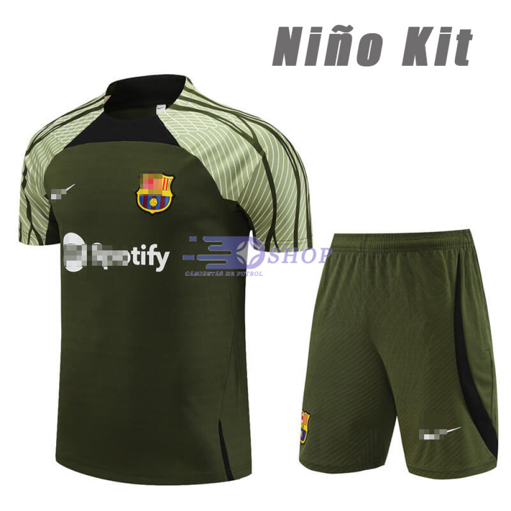 Camiseta de Entrenamiento Barcelona Verde Oscuro 2023/2024 Niño Kit