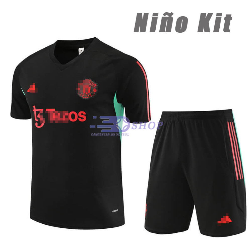 Camiseta de Entrenamiento Manchester United Negro/Verde 2023/2024 Niño Kit