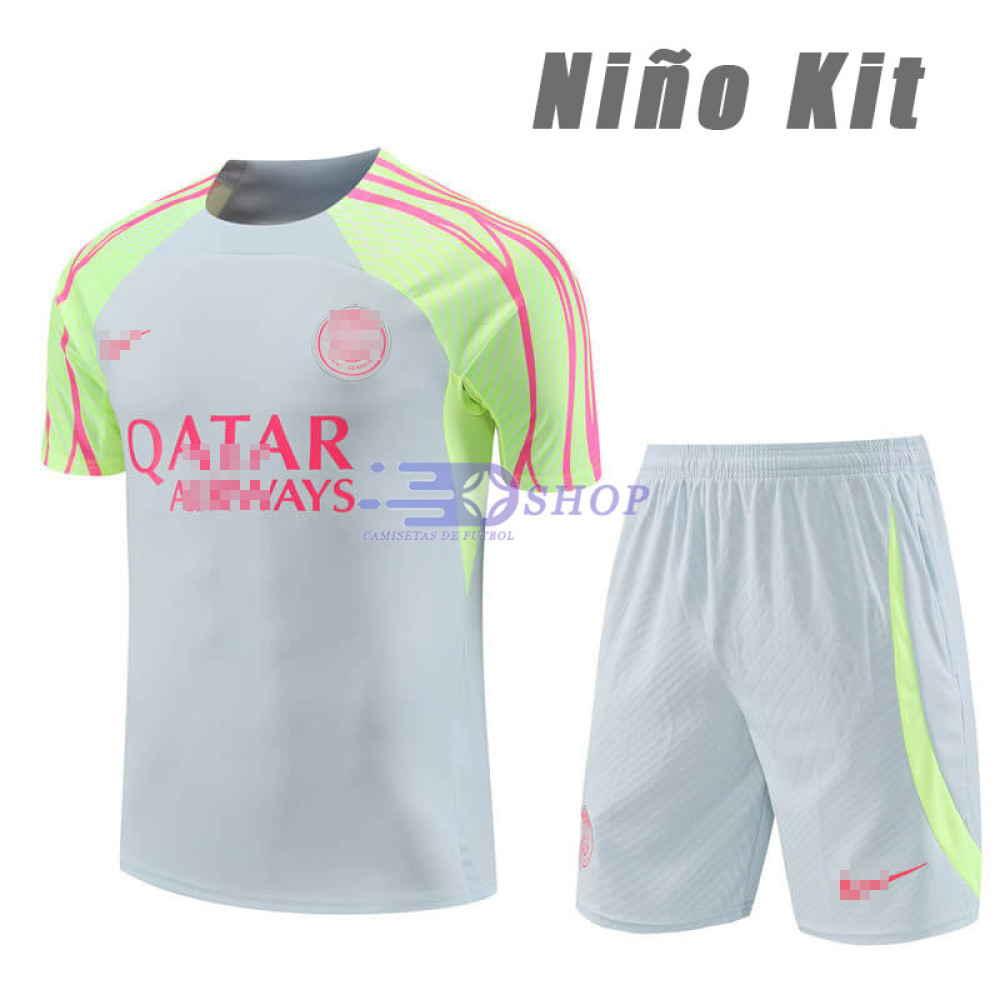 Camiseta de Entrenamiento PSG Gris Claro/Verde 2023/2024 Niño Kit