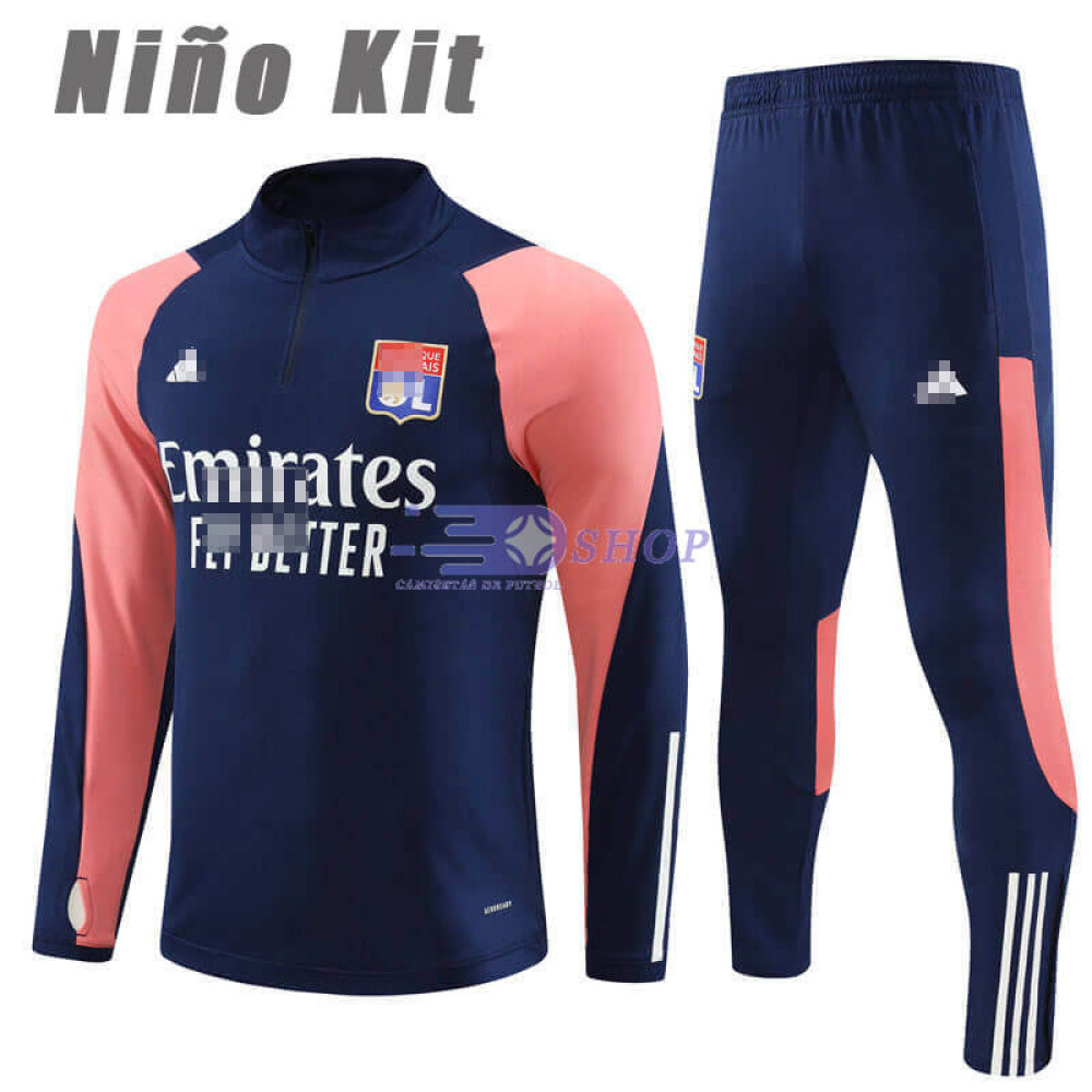 Sudadera de Entrenamiento Olympique De Lyon Azul Marino/Rosa 2023/2024 Niño Kit