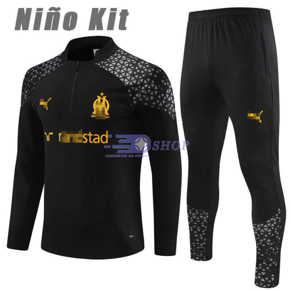 Sudadera de Entrenamiento Olympique Marsella Negro 2023/2024 Niño Kit