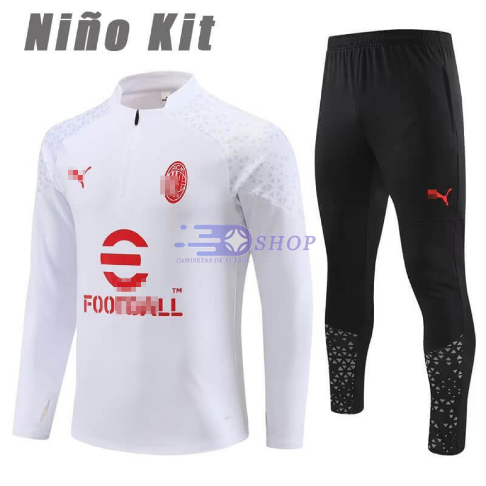 Sudadera De Entrenamiento AC Milan Blanco 2023/2024 Niño Kit