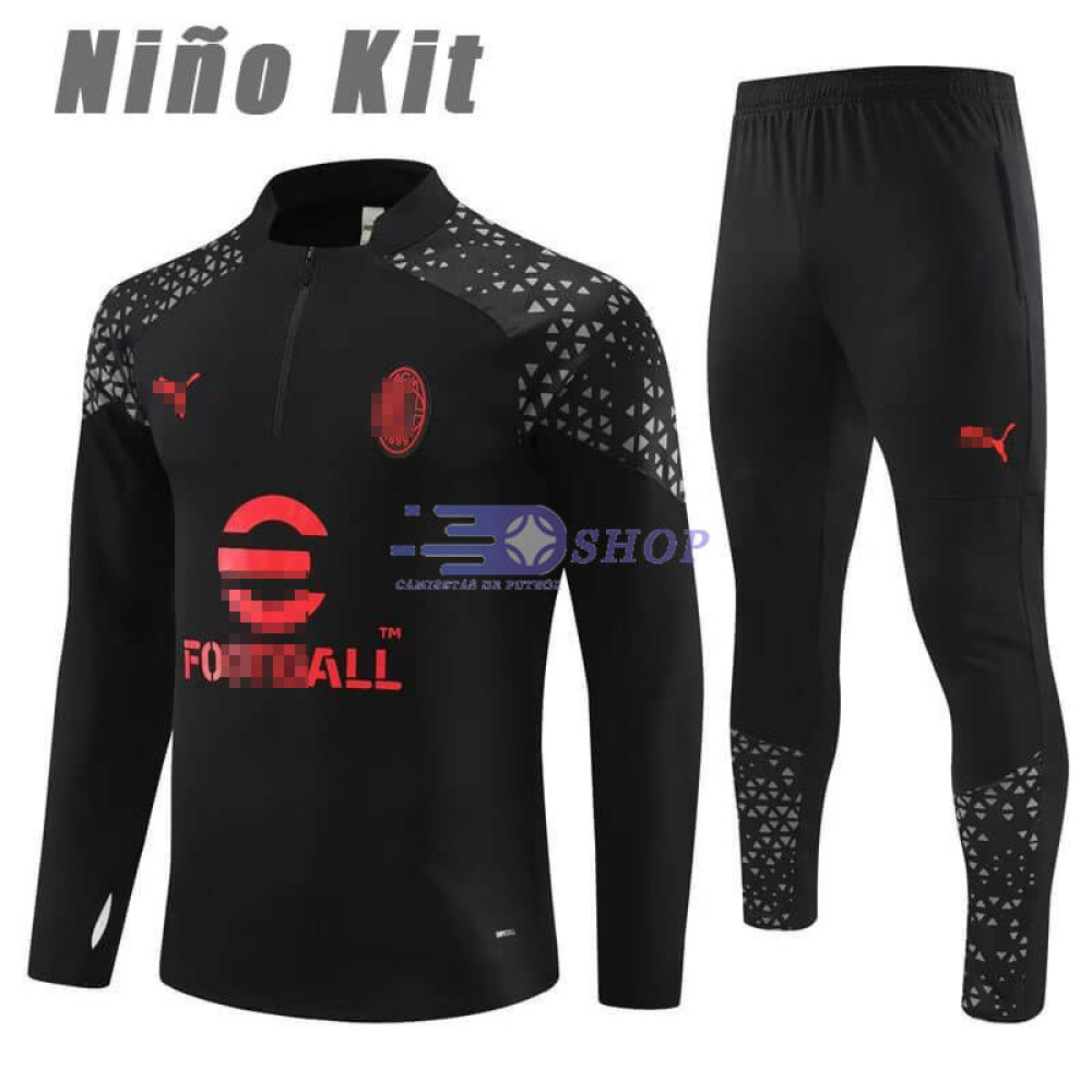 Sudadera De Entrenamiento AC Milan Negro 2023/2024 Niño Kit