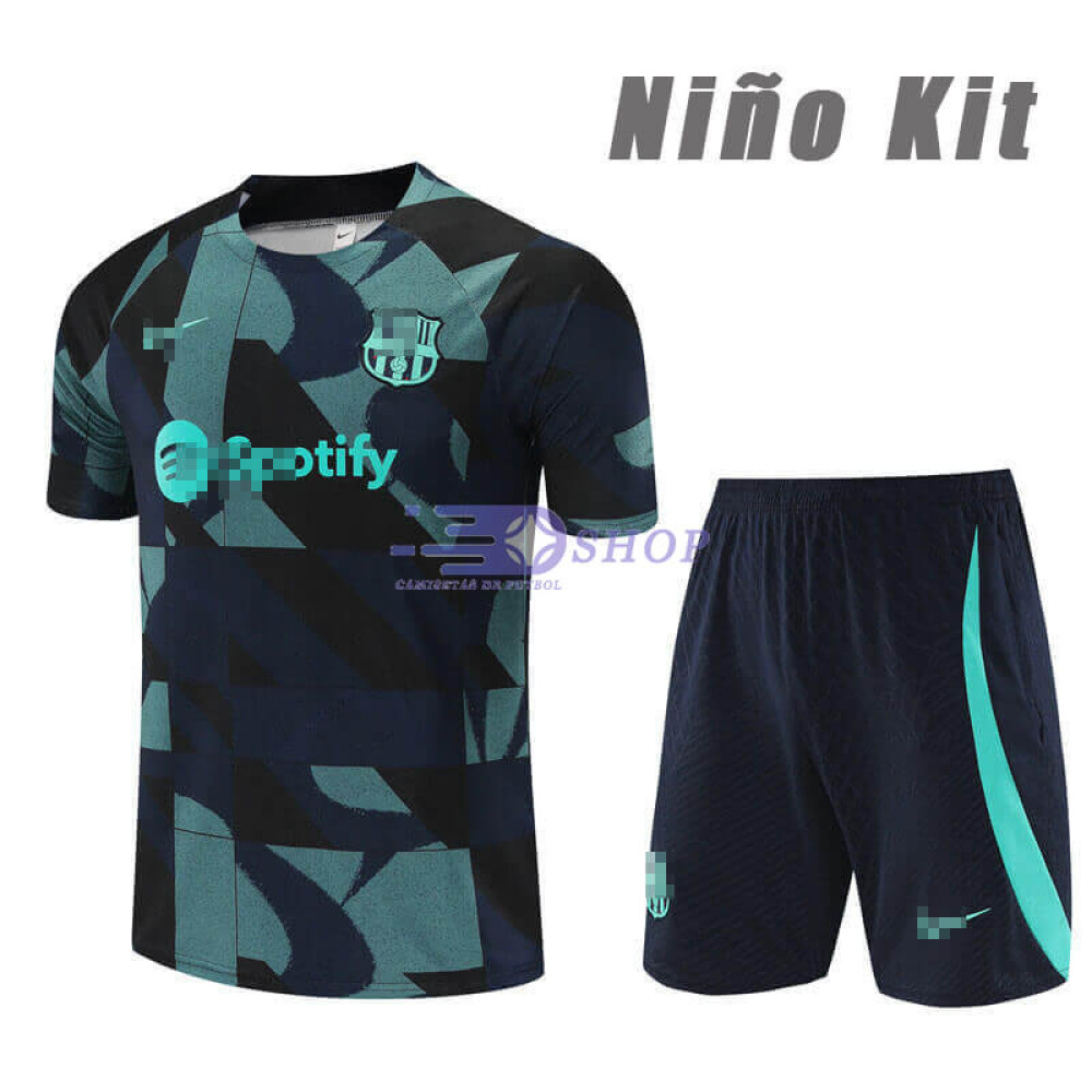 Camiseta de Entrenamiento Barcelona Azul Marino Camuflaje 2023/2024 Niño Kit