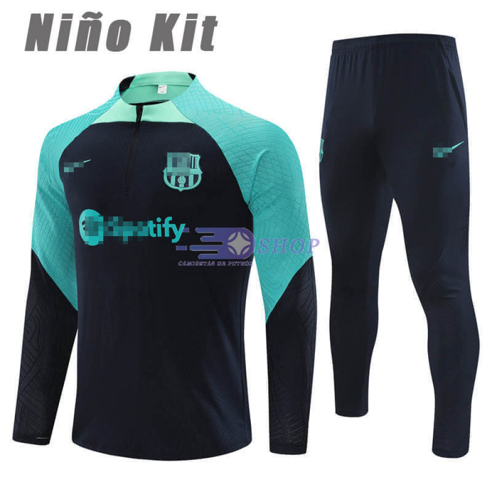 Sudadera de Entrenamiento Barcelona Azul Marino/Verde 2023/2024 Niño Kit
