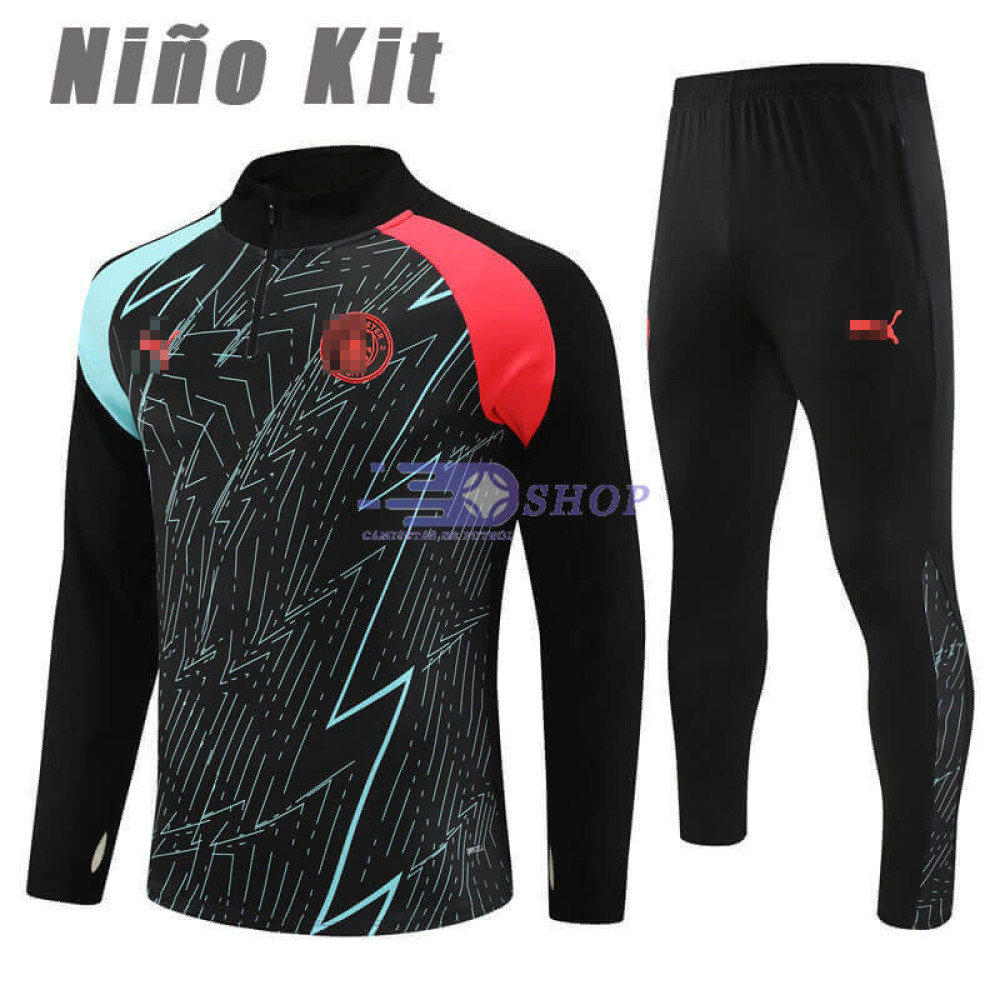 Sudadera de Entrenamiento Manchester City Negro/Verde/Rojo 2023/2024 Niño Kit