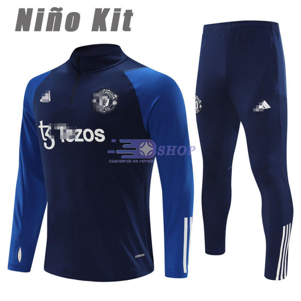 Sudadera de Entrenamiento Manchester United Azul 2023/2024 Niño Kit
