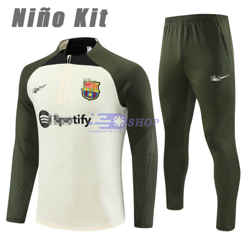 Sudadera de Entrenamiento Barcelona Beige/Verde 2023/2024 Niño Kit
