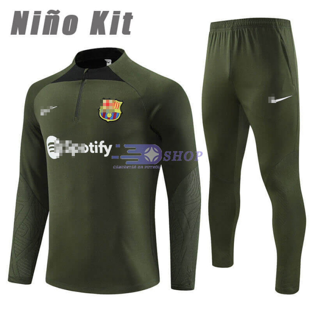 Sudadera de Entrenamiento Barcelona Verde Oscuro 2023/2024 Niño Kit
