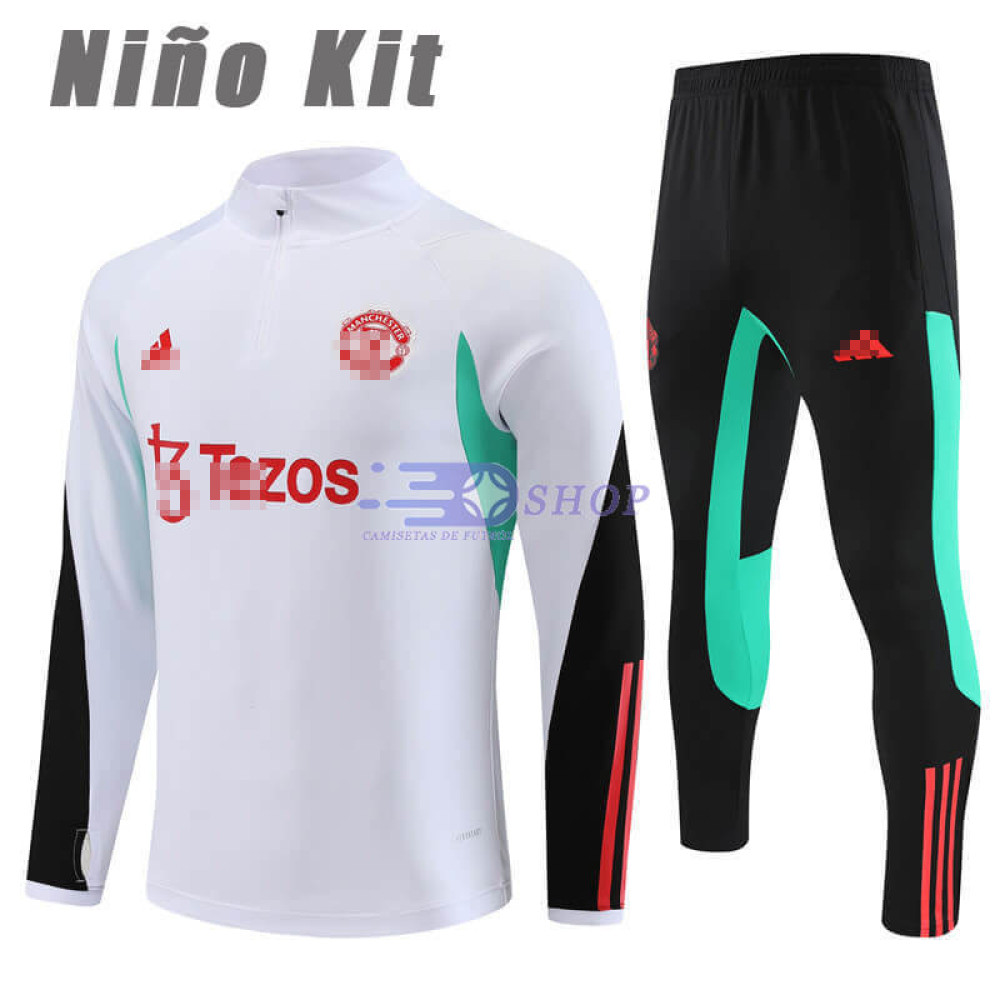 Sudadera de Entrenamiento Manchester United Blanco/Verde 2023/2024 Niño Kit