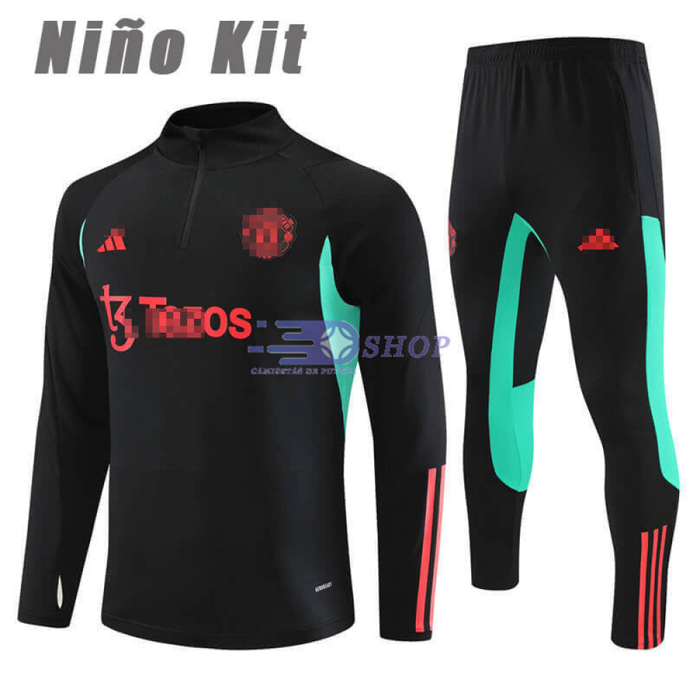 Sudadera de Entrenamiento Manchester United Negro/Verde 2023/2024 Niño Kit