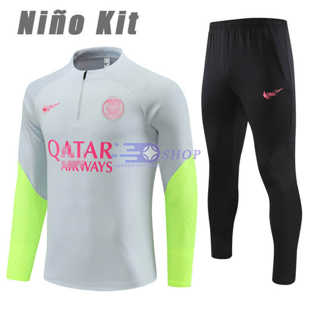 Sudadera de Entrenamiento PSG Gris/Verde Fluorescente 2023/2024 Niño Kit