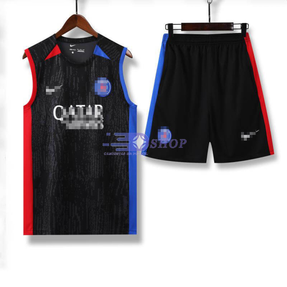 Camiseta de Entrenamiento PSG Sin Mangas Negro/Rojo/Azul 2023/2024 Kit
