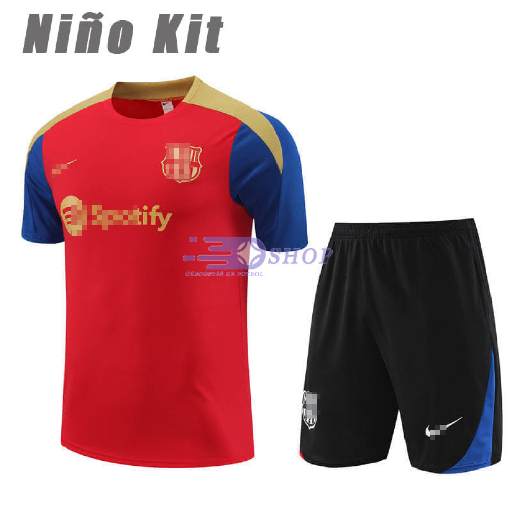 Camiseta de Entrenamiento Barcelona Rojo/Azul/Dorado 2023/2024 Niño Kit