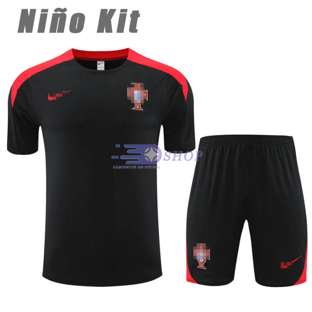 Camiseta de Entrenamiento Portugal Negro 2023 Niño Kit