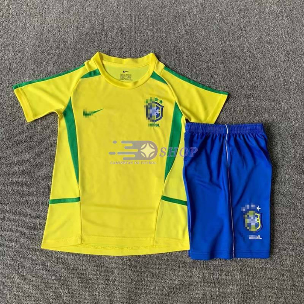 Camiseta Brasil 2002 1ª Equipación Retro Niño Kit