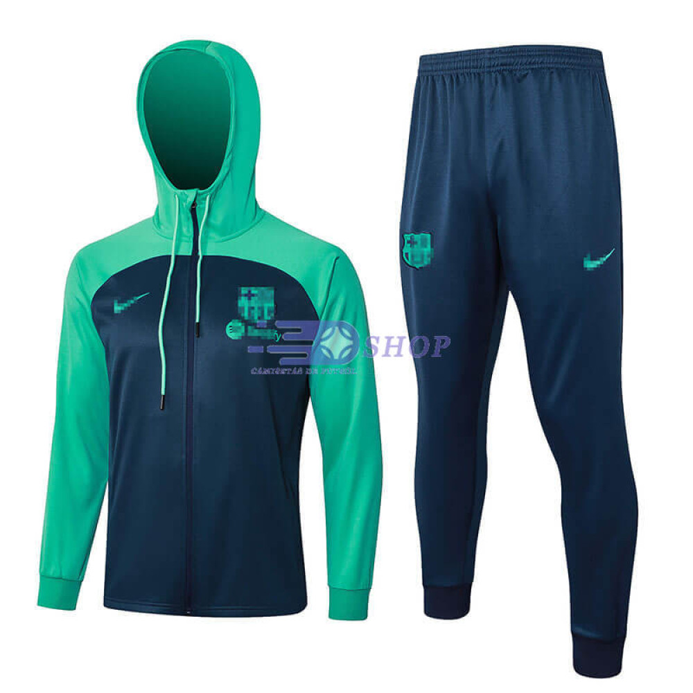 Chandal Con Capucha Barcelona Azul Marino/Verde 2023/2024