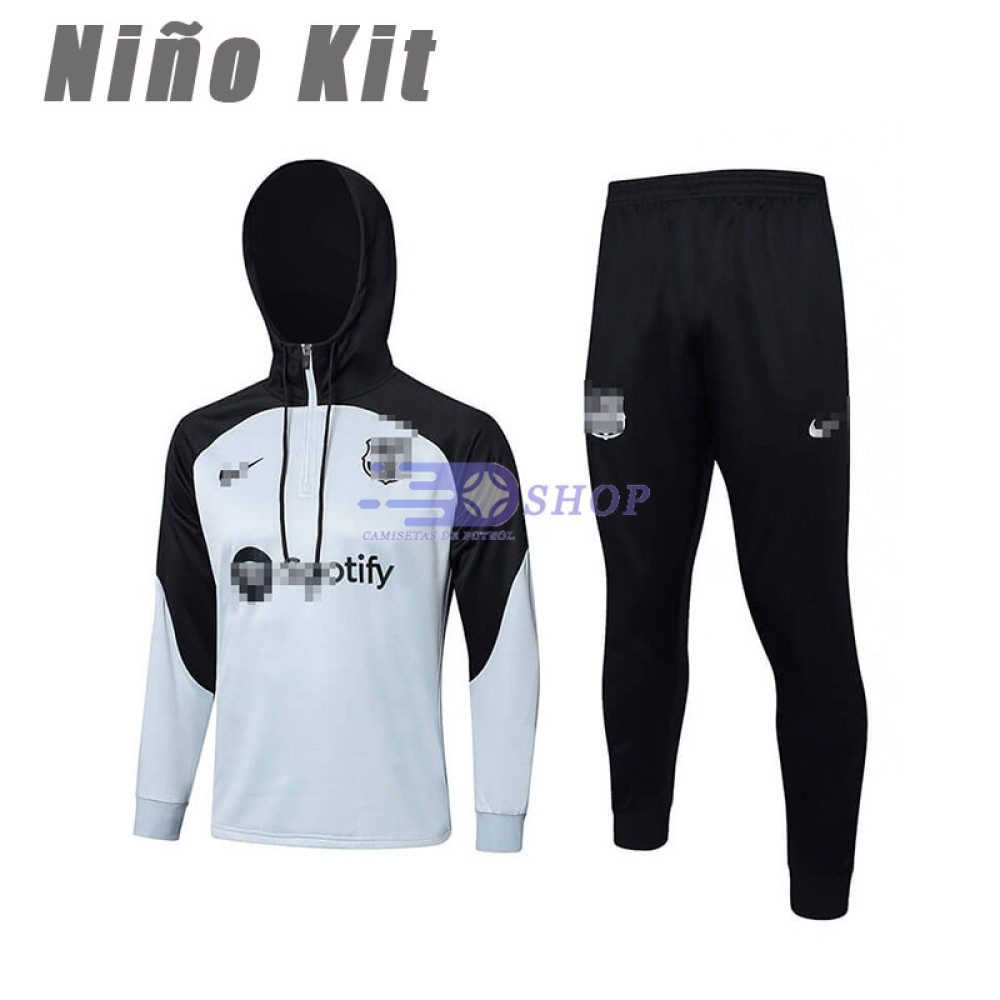 Sudadera de Entrenamiento Con Capucha Barcelona Gris/Negro 2023/2024 Niño Kit