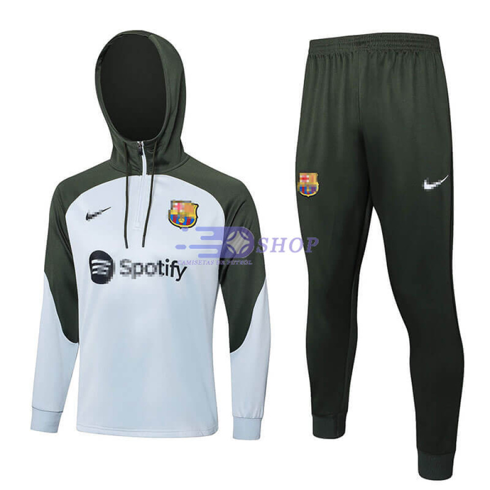 Sudadera de Entrenamiento Con Capucha Barcelona Gris/Verde 2023/2024 Kit