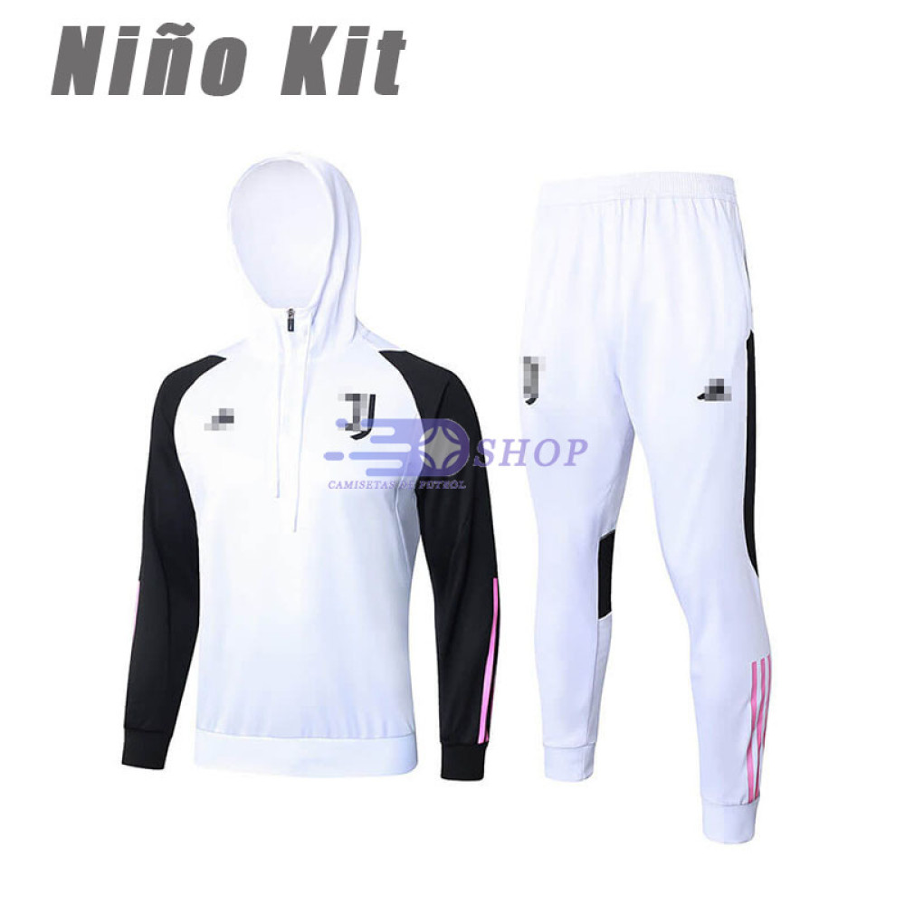 Sudadera de Entrenamiento Con Capucha Juventus Blanco/Negro 2023/2024 Niño Kit
