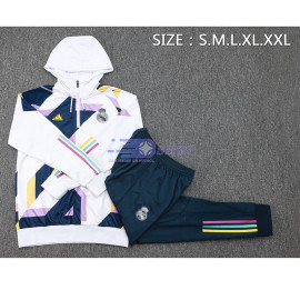 Sudadera de Entrenamiento Real Madrid 2023/2024 Con Capucha Blanco/Azul Marino
