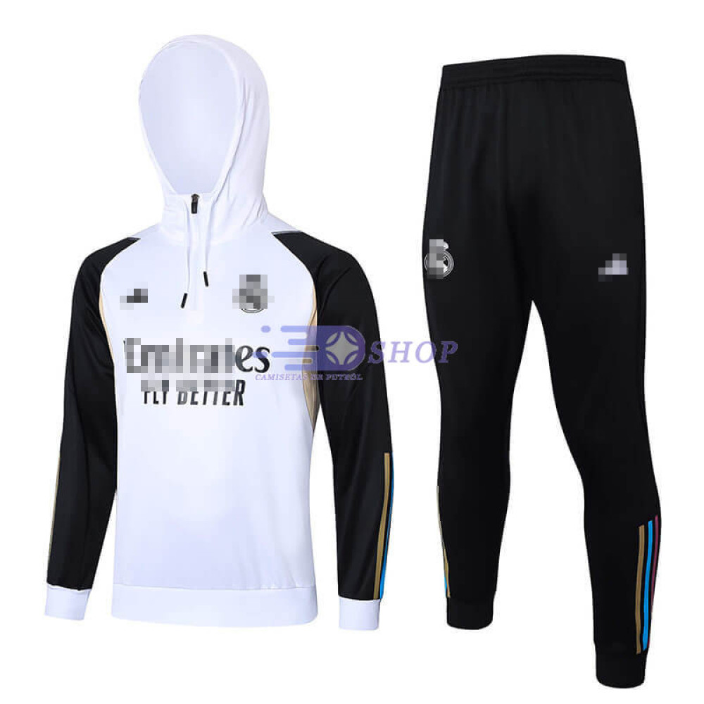 Sudadera de Entrenamiento Con Capucha Real Madrid Blanco/Negro 2023/2024 Kit