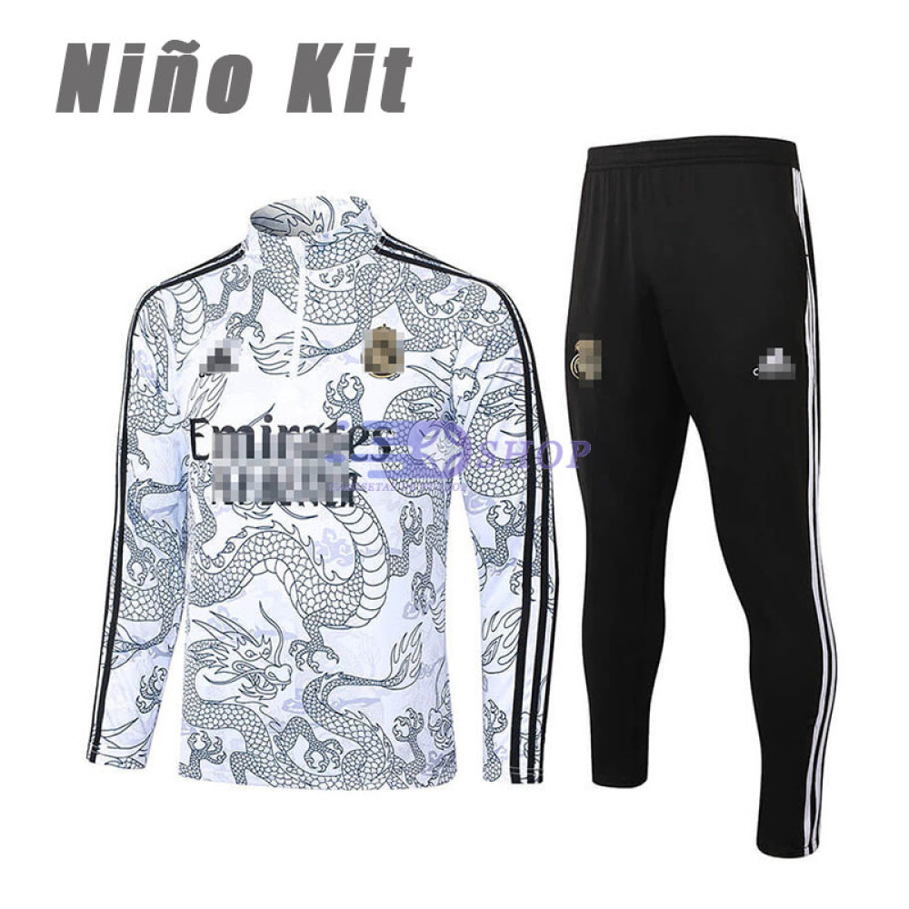 Sudadera De Entrenamiento Real Madrid Blanco con Estampado 2023/2024 Niño Kit