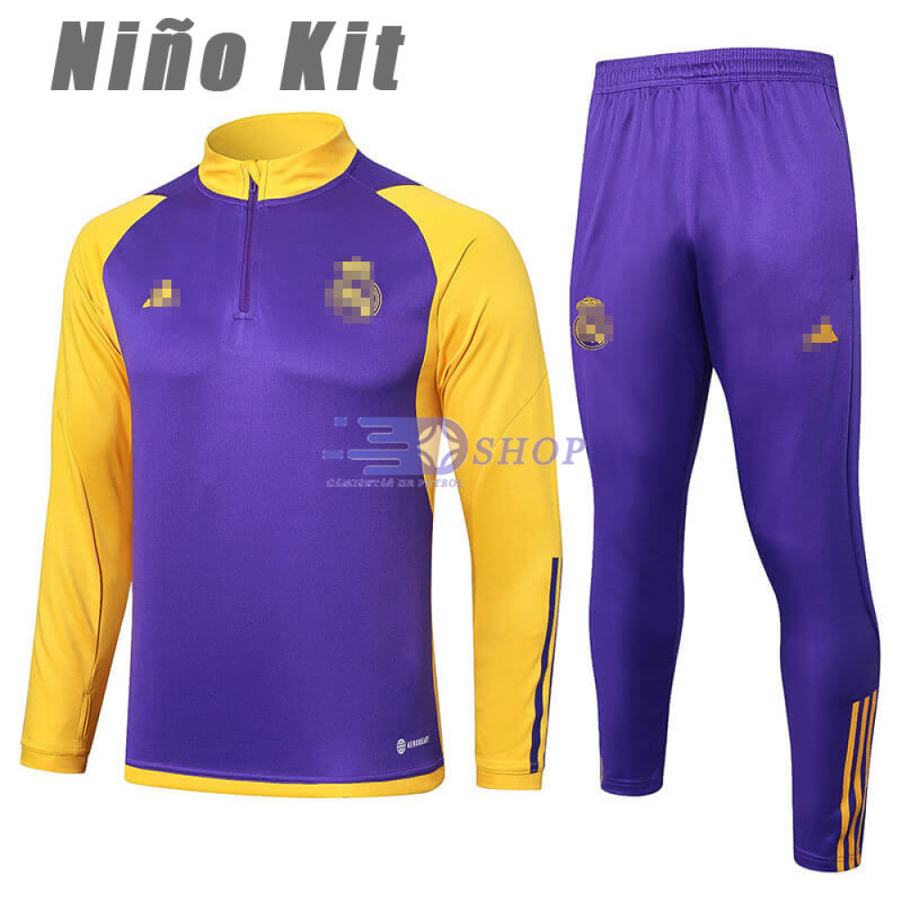 Sudadera De Entrenamiento Real Madrid Morado/Amarillo 2024/2025 Niño Kit
