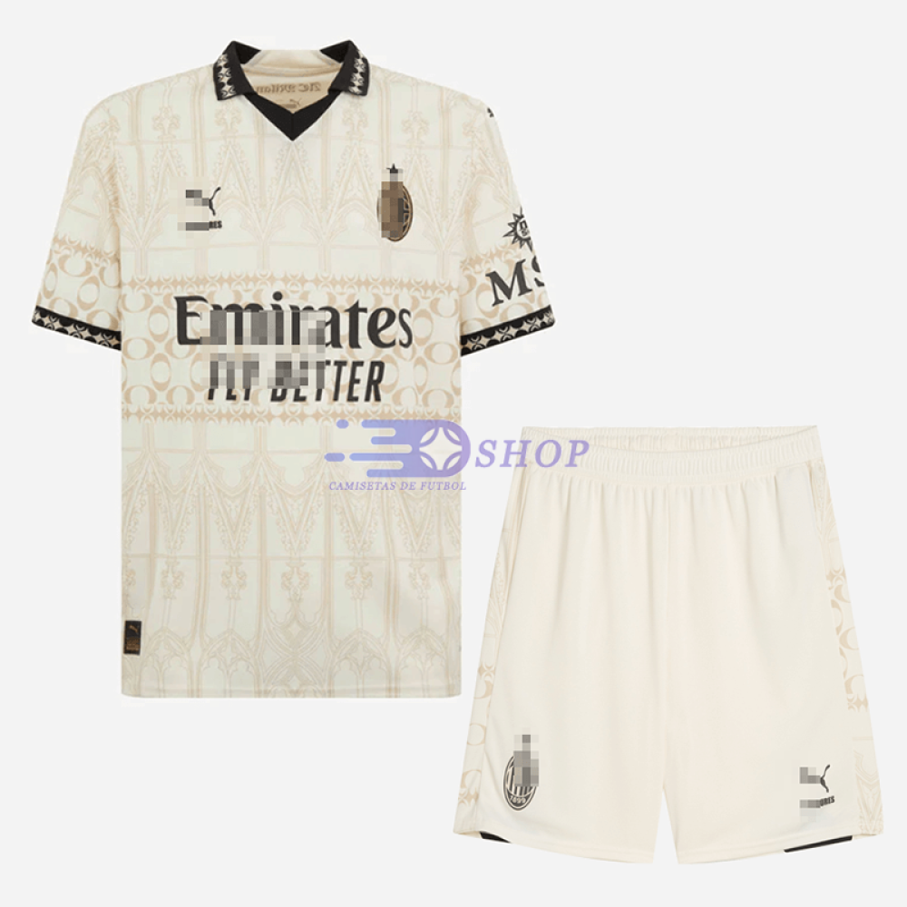 Camiseta AC Milan 2023/2024 4ª Equipación Beige Niño Kit
