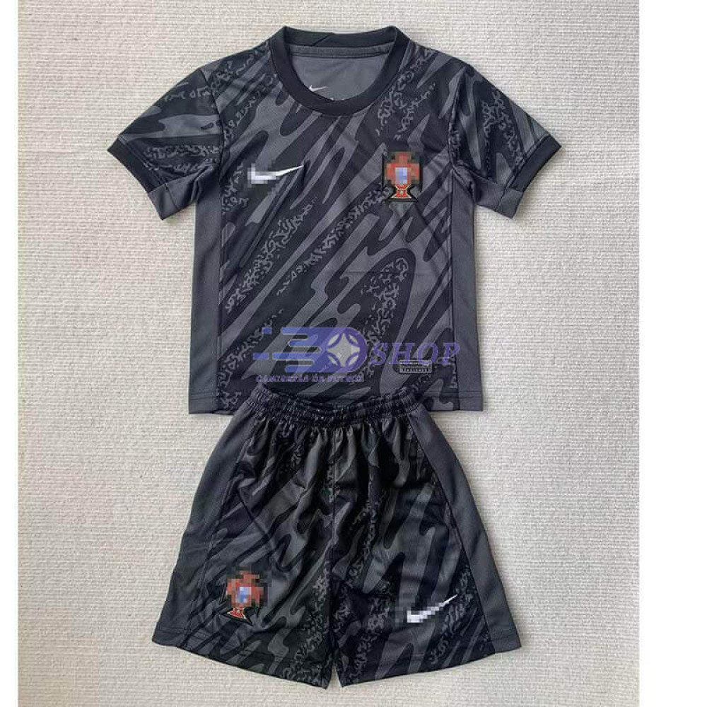 Camiseta De Portero Portugal 2024 Negro Niño Kit