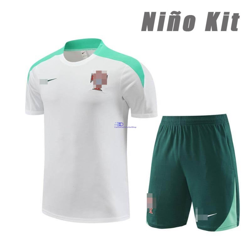 Camiseta de Entrenamiento Portugal Blanco/Verde 2024 Niño Kit
