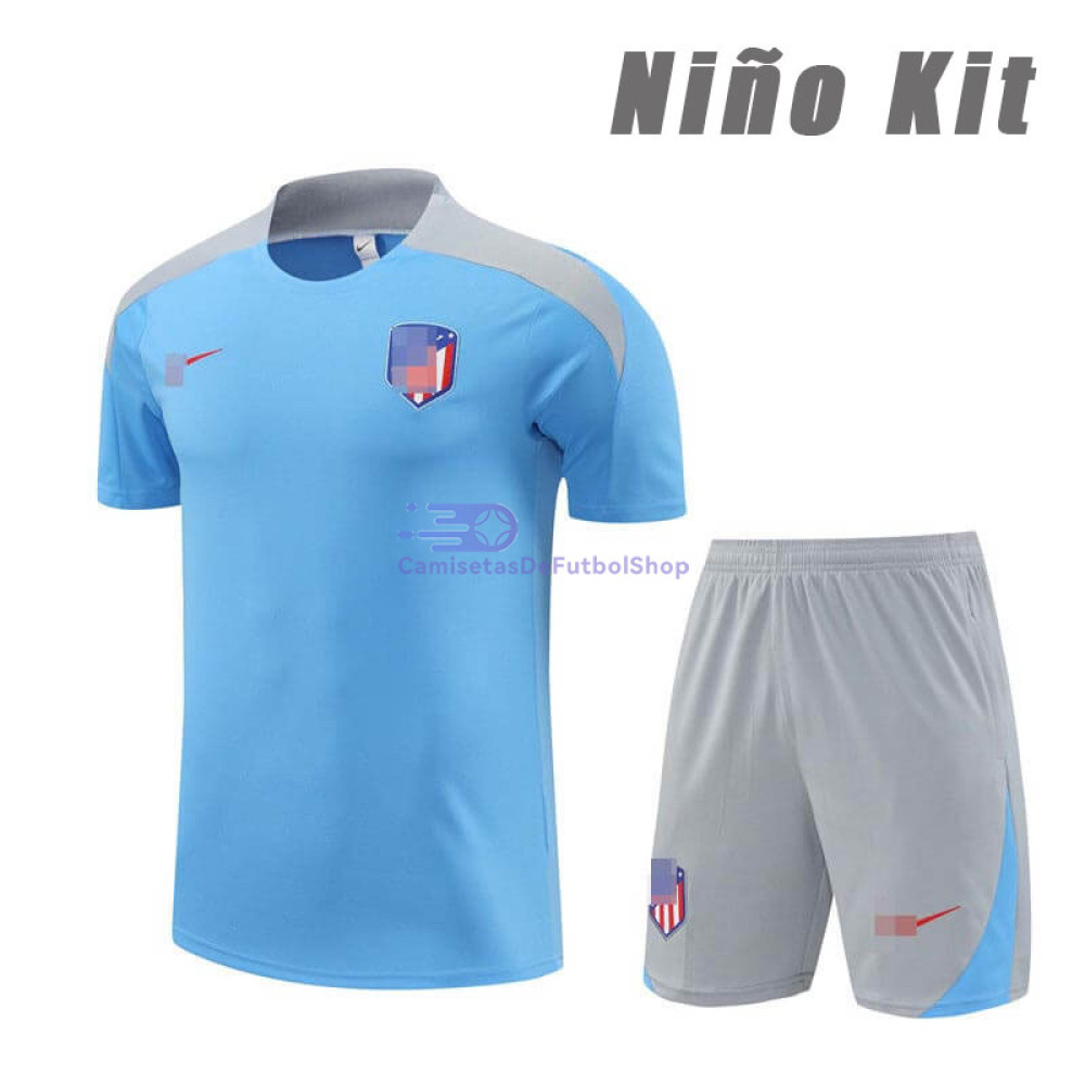 Camiseta de Entrenamiento Atlético de Madrid Azul/Gris 2024/2025 Niño Kit (El Escudo Anterior)