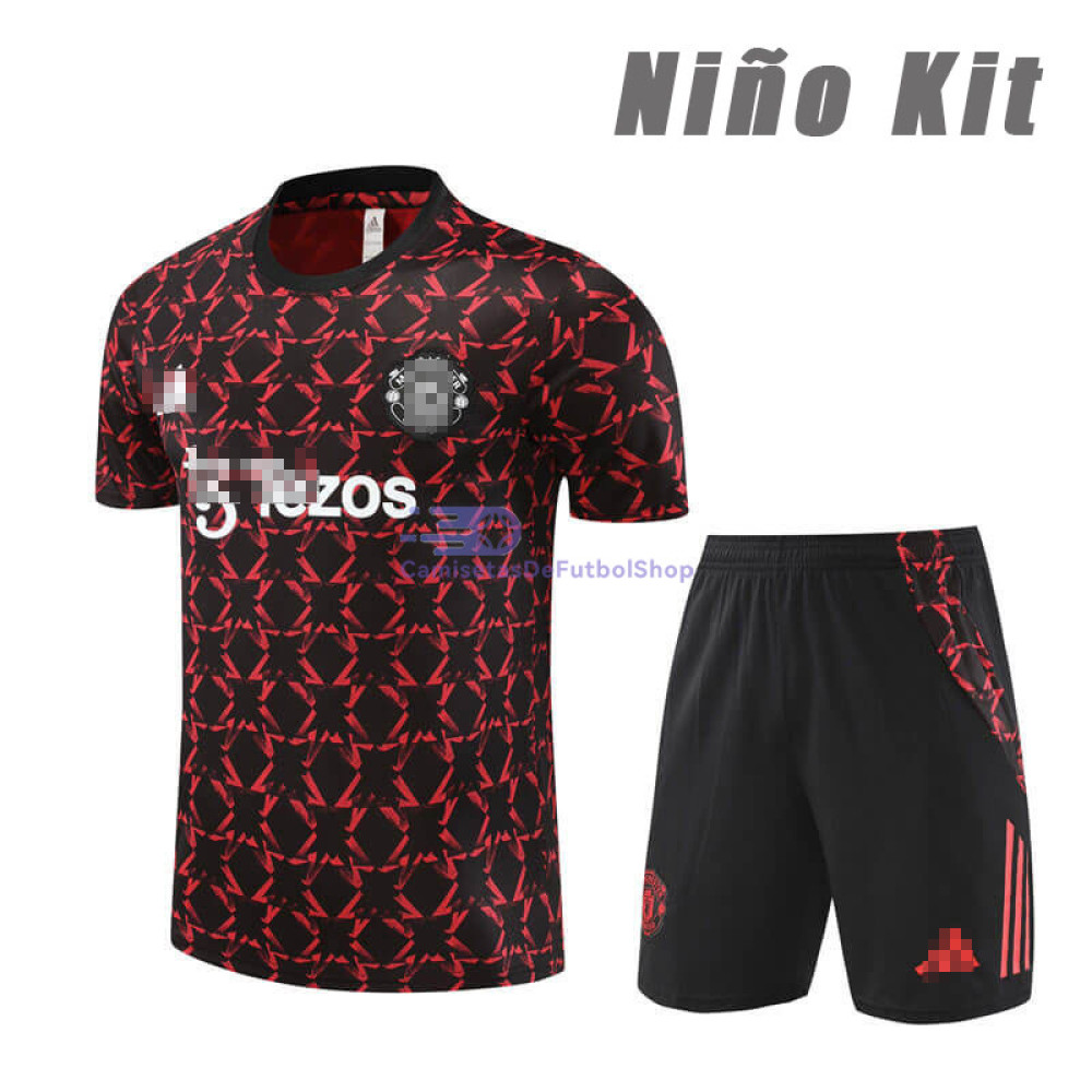 Camiseta de Entrenamiento Manchester United Negro/Rojo 2024/2025 Niño Kit