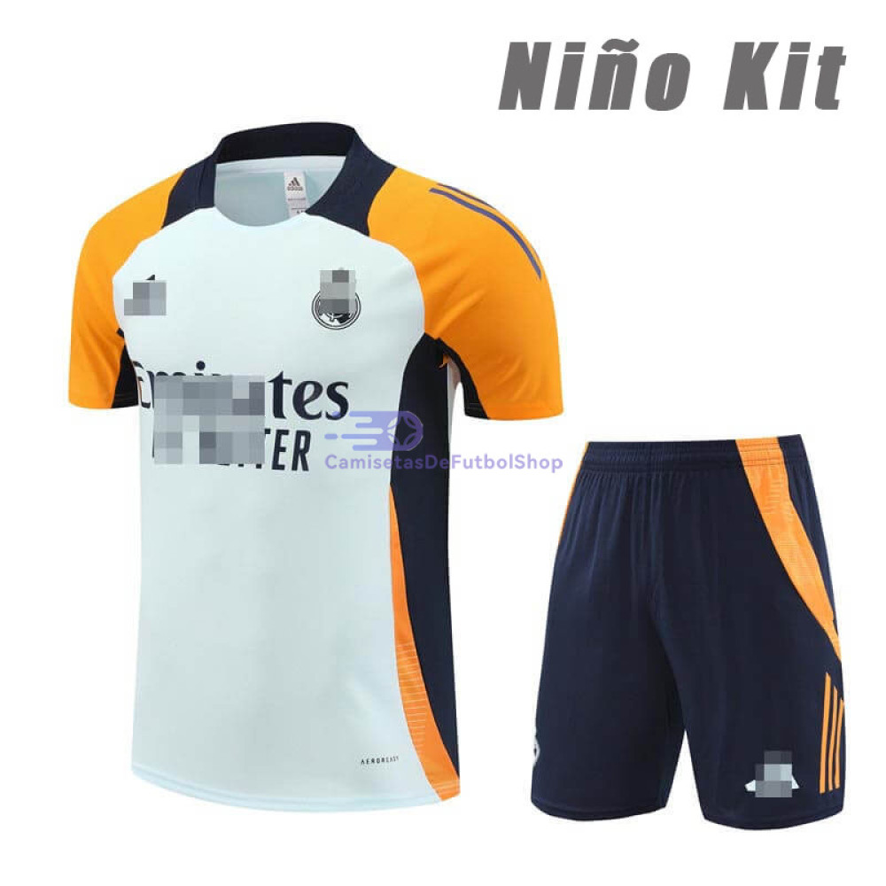 Camiseta de Entrenamiento Real Madrid Azul Claro/Naranja 2024/2025 Niño Kit