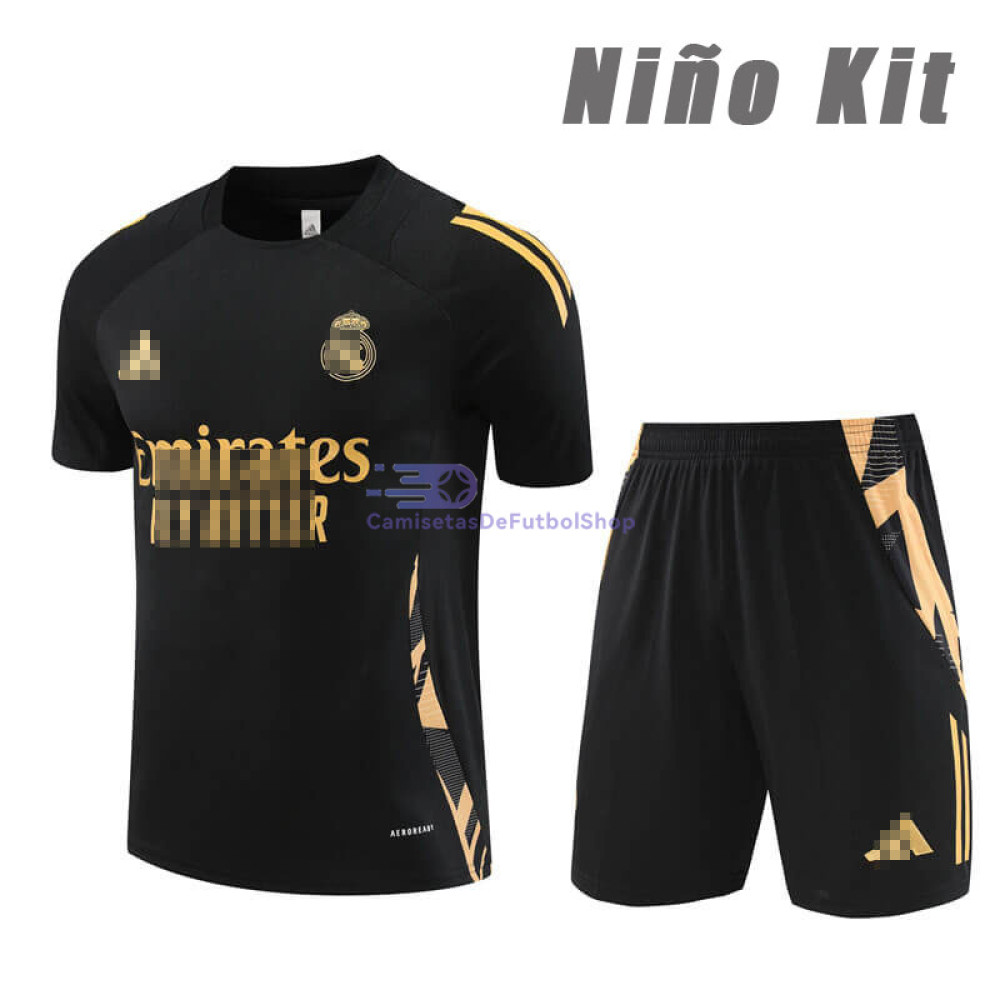Camiseta de Entrenamiento Real Madrid Negro/Dorado 2024/2025 Niño Kit