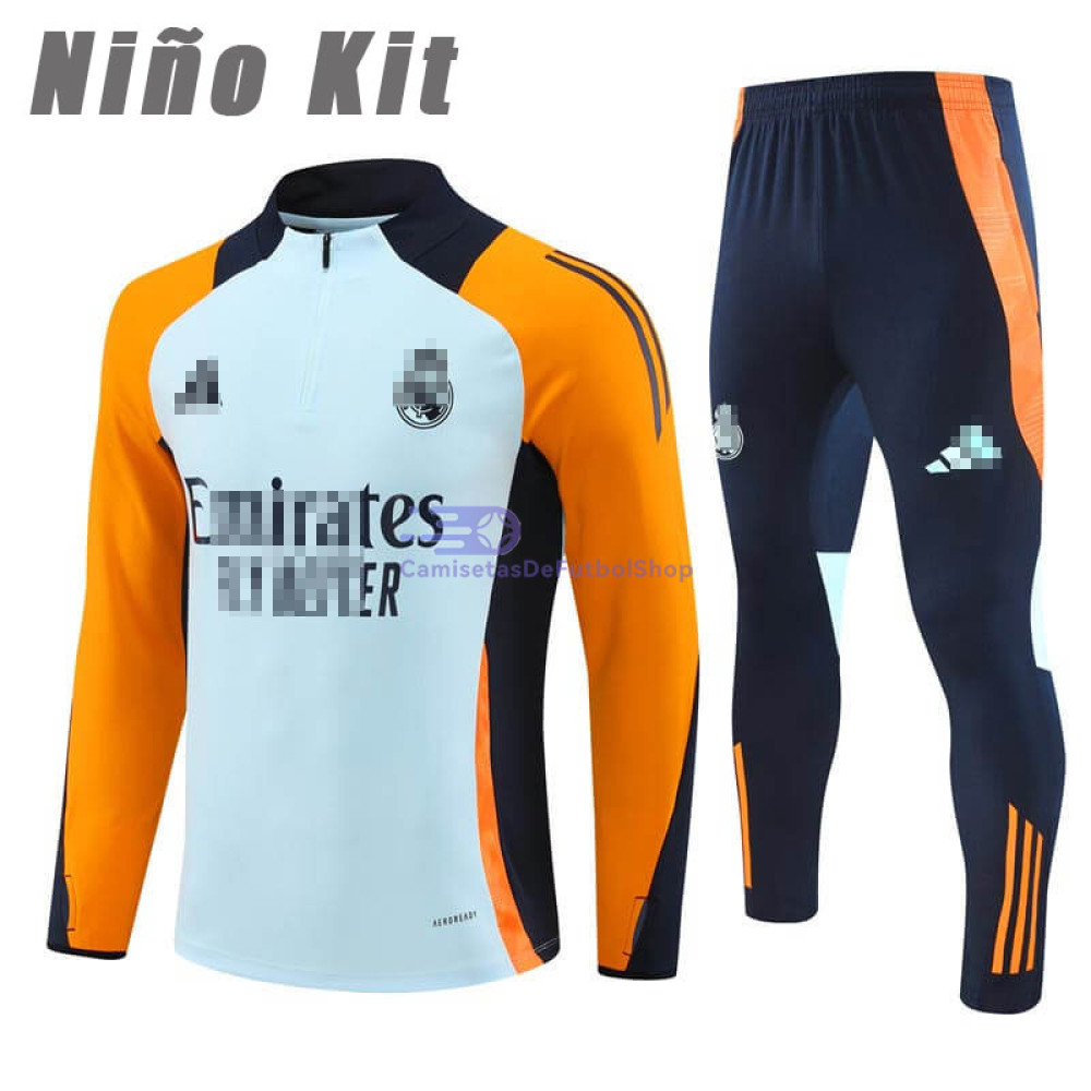 Sudadera de Entrenamiento Real Madrid 2024/2025 Azul Claro/Naranja Niño Kit