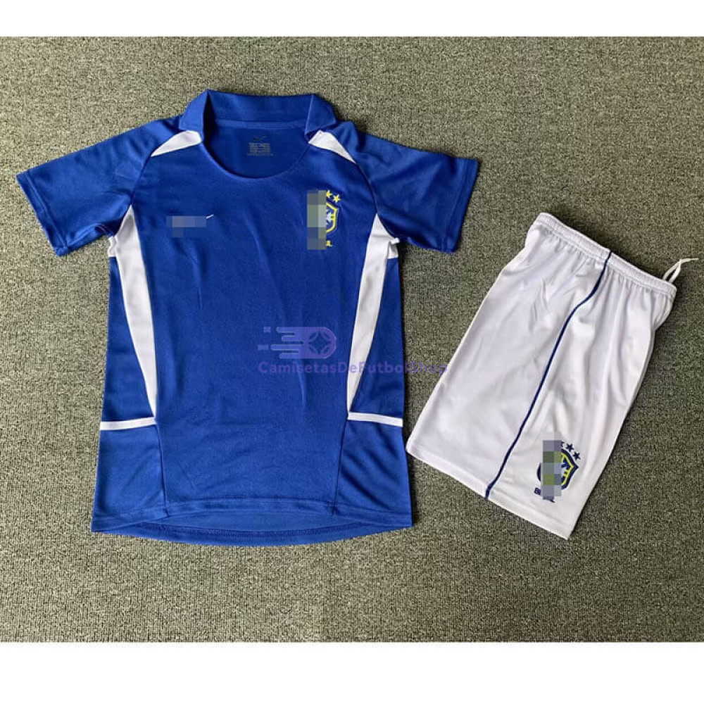 Camiseta Brasil 2002 2ª Equipación Retro Niño Kit