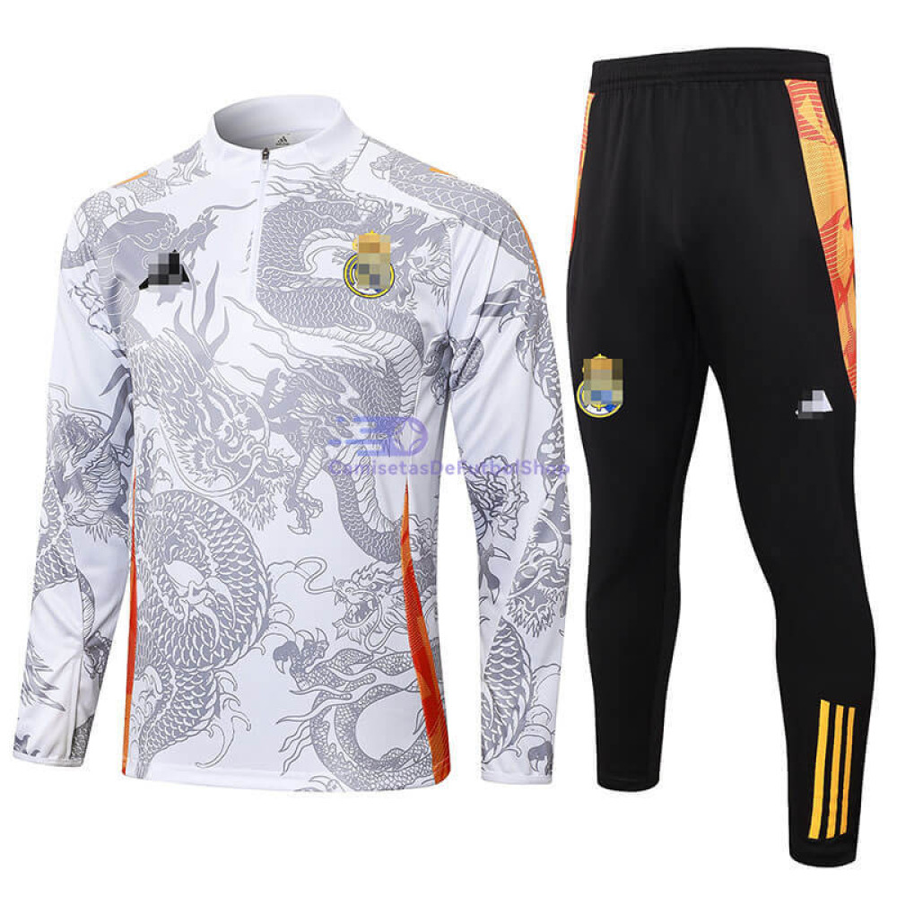 Sudadera De Entrenamiento Real Madrid 2024/2025 Blanco/Gris con Estampado Kit
