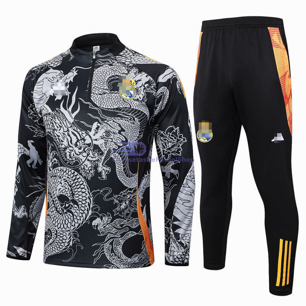 Sudadera De Entrenamiento Real Madrid 2024/2025 Negro/Gris con Estampado Kit