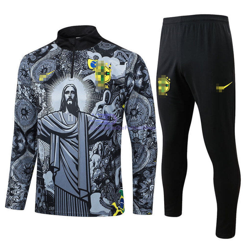 Sudadera de Entrenamiento Brasil 2024 Negro/Gris Kit