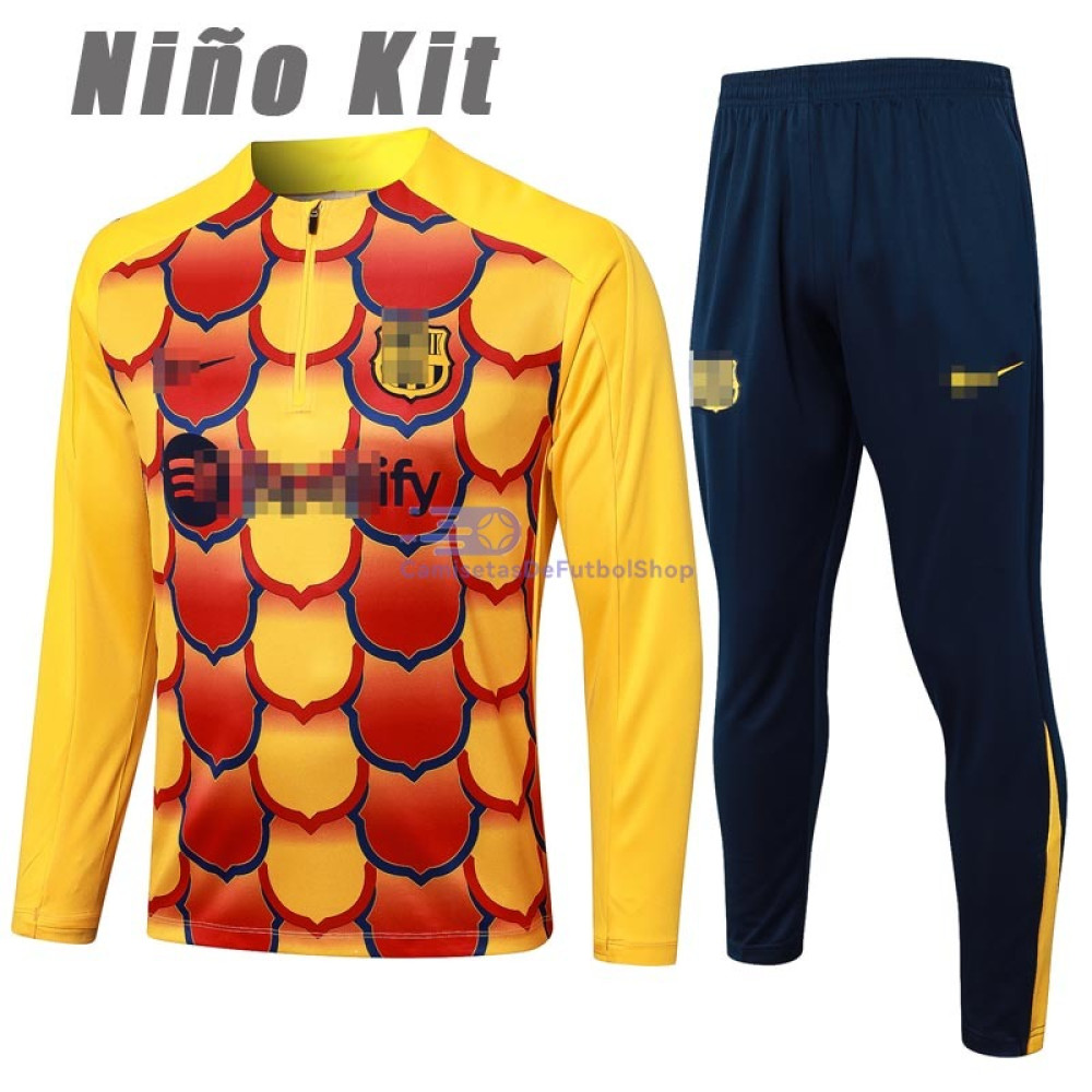 Sudadera De Entrenamiento Barcelona Amarillo/Rojo 2024/2025 Niño Kit
