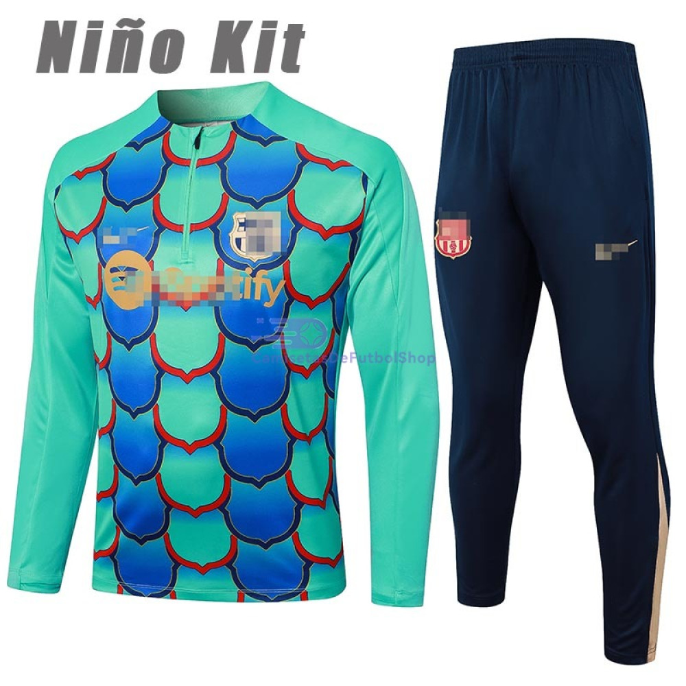 Sudadera De Entrenamiento Barcelona Verde/Azul 2024/2025 Niño Kit