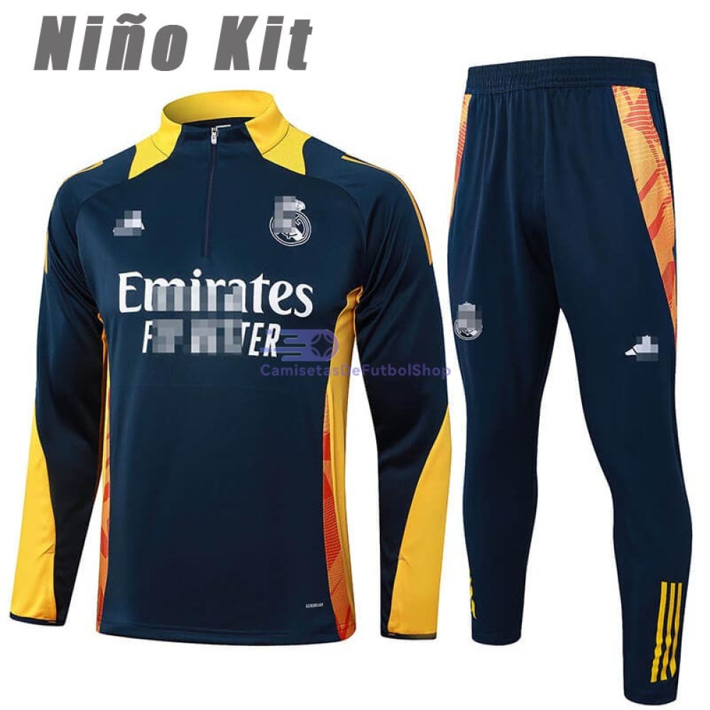 Sudadera De Entrenamiento Real Madrid Azul Marino/Amarillo 2024/2025 Niño Kit